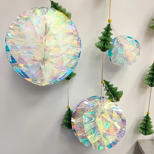 Original representative commercial visual for Set 6" Iridescent PET Material Ornament Ball Indoor Hanging Decorations 4 Color Printed Christmas Easter Father's Day.