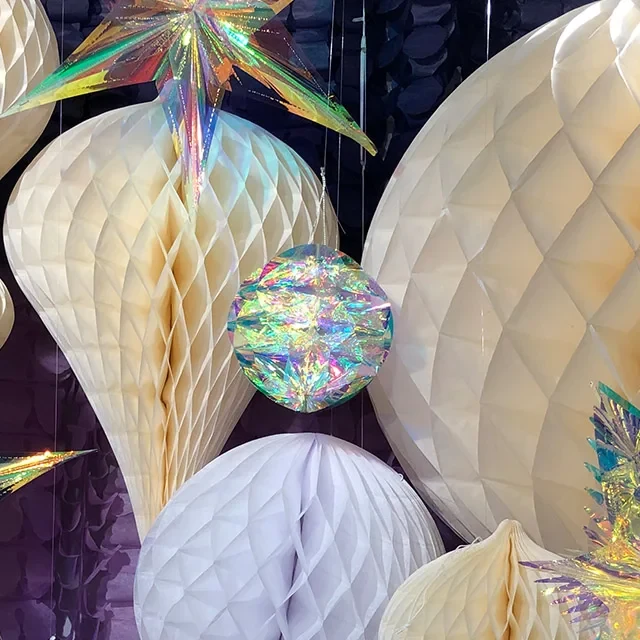 Original representative commercial visual for Set 6" Iridescent PET Material Ornament Ball Indoor Hanging Decorations 4 Color Printed Christmas Easter Father's Day.