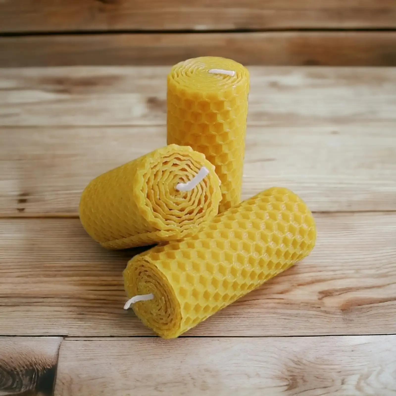 Original representative commercial visual for 100% Natural Yellow Beeswax Pillar Candles for Home Decoration Holidays-for Christmas Halloween Easter Birthdays Bulk Supply.