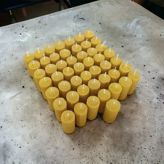 Original representative commercial visual for 100% Natural Yellow Beeswax Pillar Candles for Home Decoration Holidays-for Christmas Halloween Easter Birthdays Bulk Supply.
