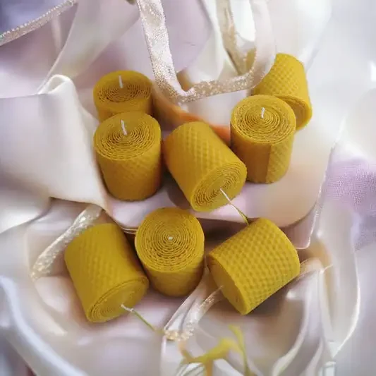 Original representative commercial visual for 100% Natural Yellow Beeswax Pillar Candles for Home Decoration Holidays-for Christmas Halloween Easter Birthdays Bulk Supply.