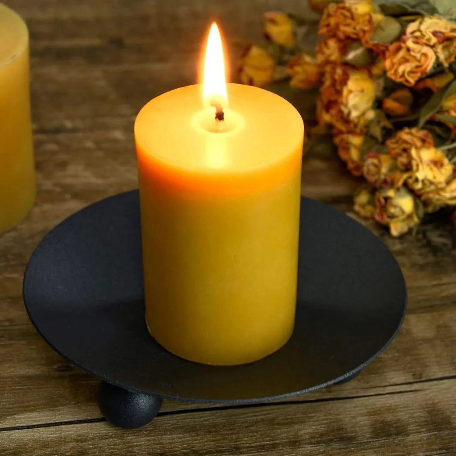 Original representative commercial visual for 100% Natural Yellow Beeswax Pillar Candles for Home Decoration Holidays-for Christmas Halloween Easter Birthdays Bulk Supply.