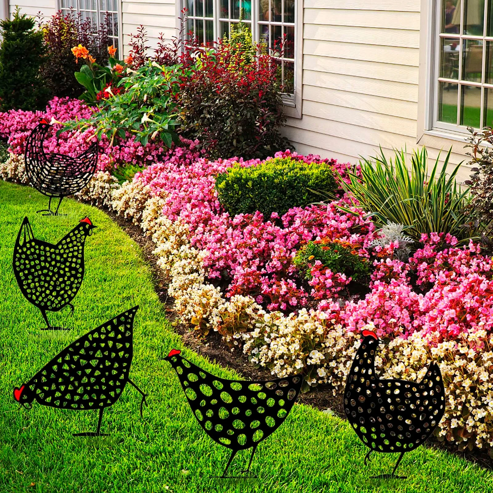 Original representative commercial visual for Gardening Ornaments Chicken Yard Art Garden Backyard Lawn Stakes Metal Hen Yard Decor Gift Easter Decoration.