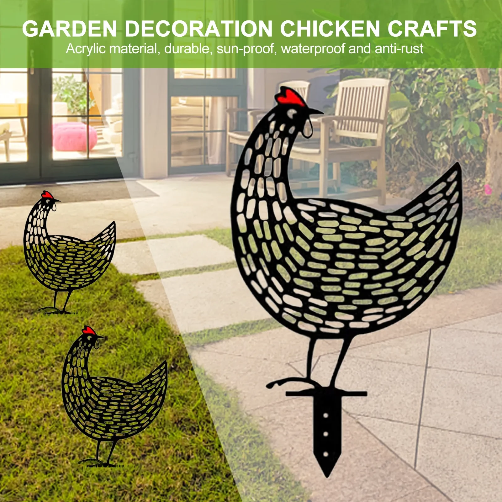 Original representative commercial visual for Gardening Ornaments Chicken Yard Art Garden Backyard Lawn Stakes Metal Hen Yard Decor Gift Easter Decoration.
