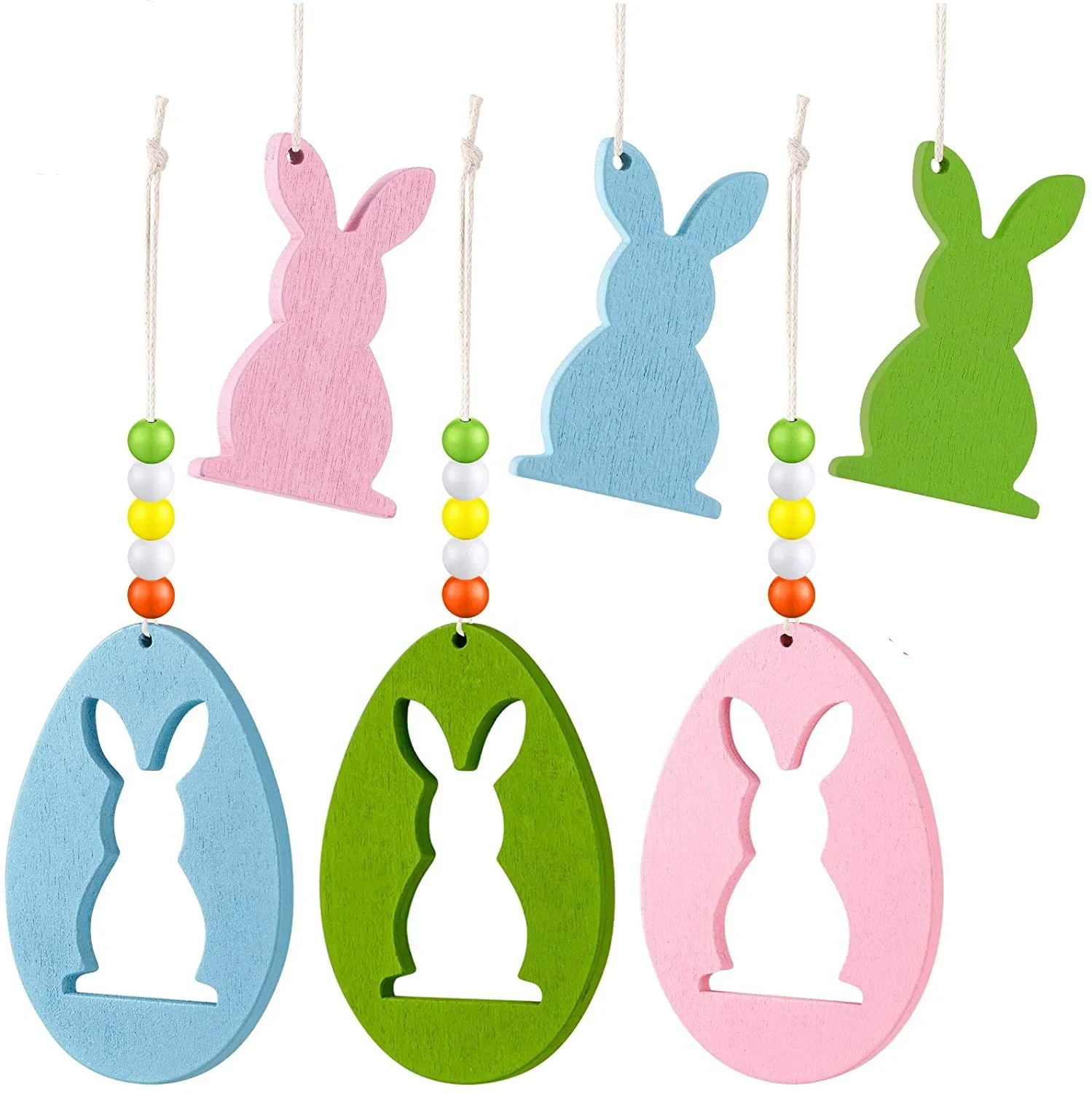 Original representative commercial visual for Easter Wooden Bunny Rabbit Themed Hanging for Easter Party Home Wall Tree Outdoor Hanging Decor.