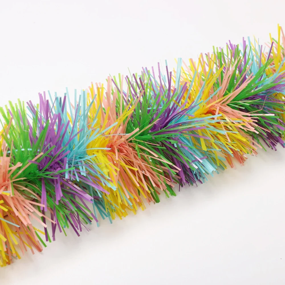 Original representative commercial visual for Colorful Easter Fringe Tinsel Garland 16.4FT - Metallic Hanging Decoration for Spring Party Supply.