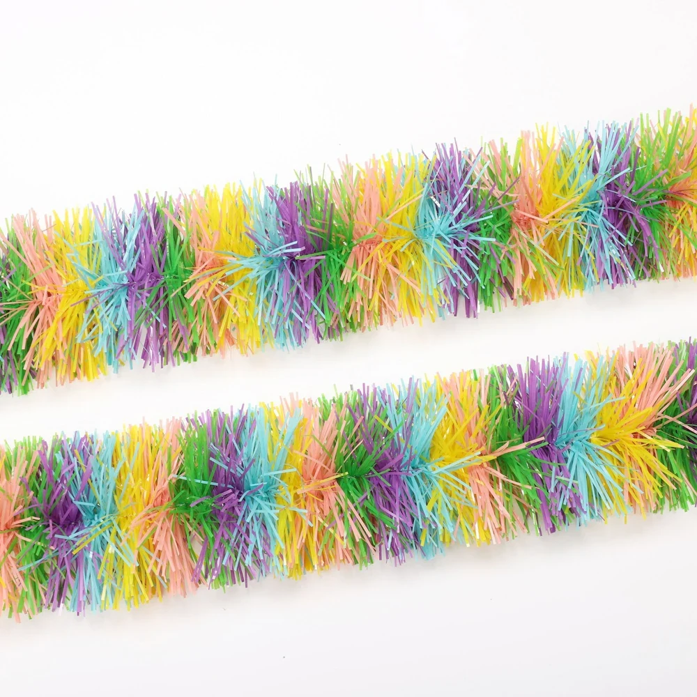 Original representative commercial visual for Colorful Easter Fringe Tinsel Garland 16.4FT - Metallic Hanging Decoration for Spring Party Supply.