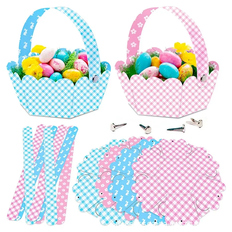 Original representative commercial visual for 2025 Hot Selling Easter Gift Basket with Handle Plain Color DIY Egg Paper Box Kids Candy Boxes for Easter Party Decorations.