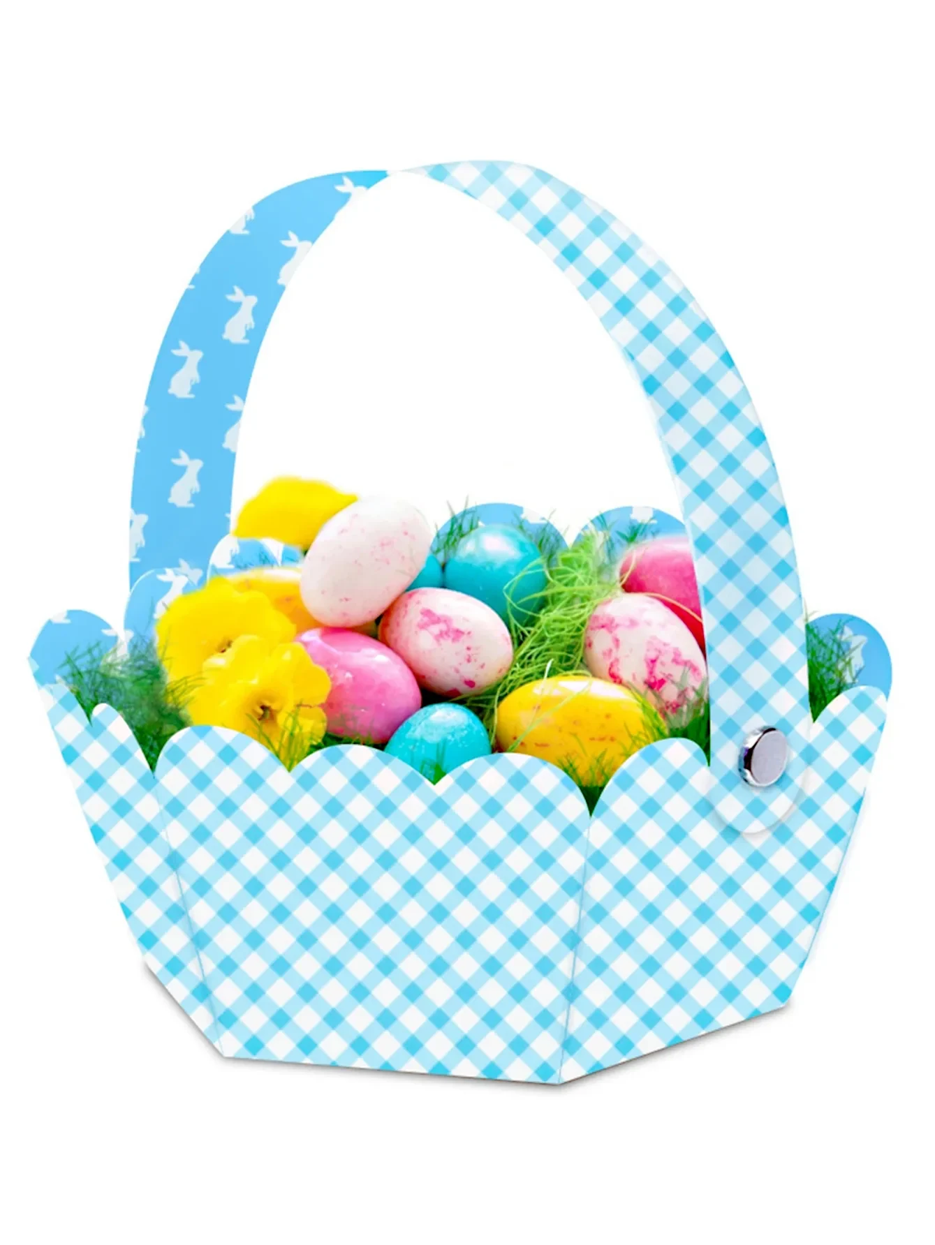 Original representative commercial visual for 2025 Hot Selling Easter Gift Basket with Handle Plain Color DIY Egg Paper Box Kids Candy Boxes for Easter Party Decorations.