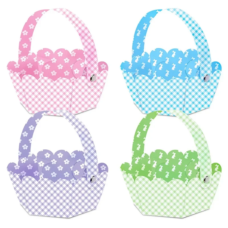 Original representative commercial visual for 2025 Hot Selling Easter Gift Basket with Handle Plain Color DIY Egg Paper Box Kids Candy Boxes for Easter Party Decorations.
