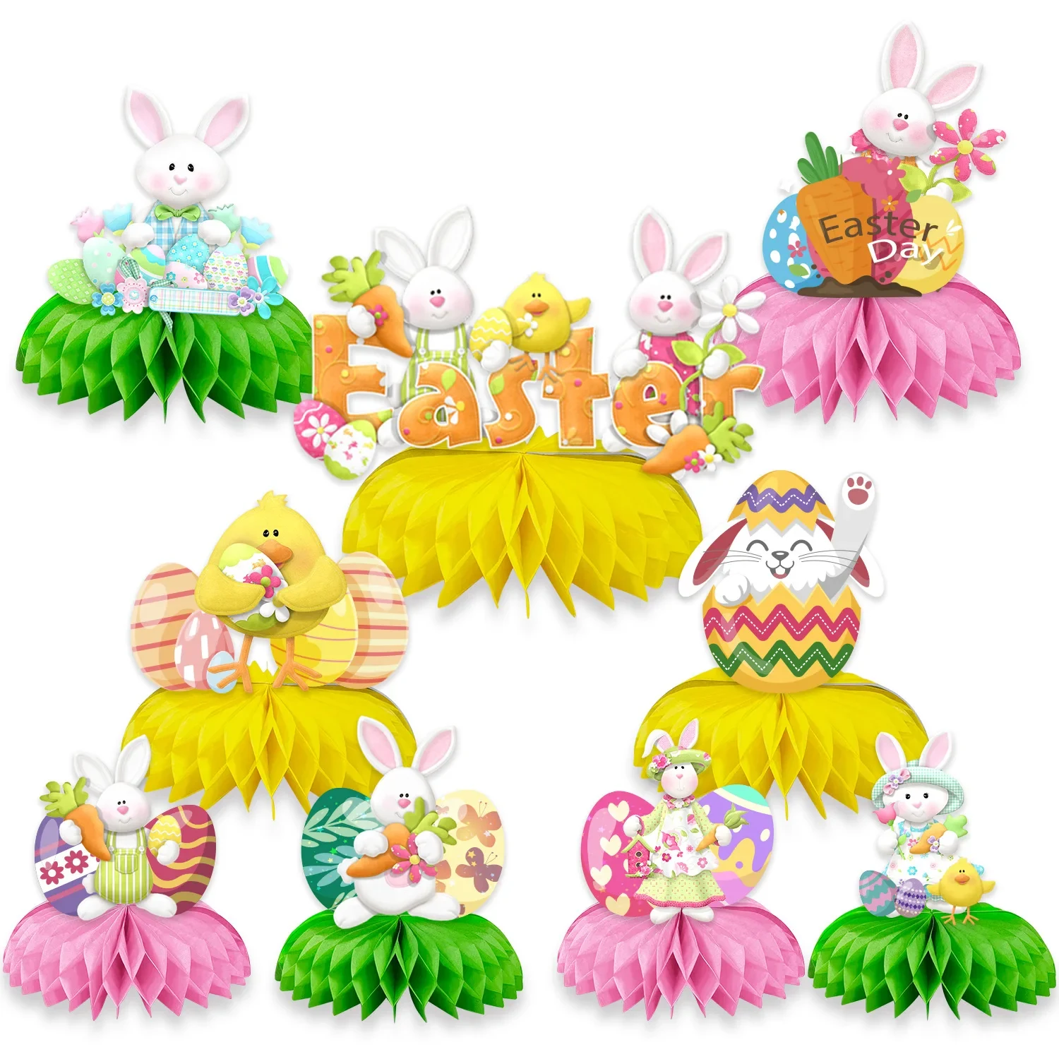 Original representative commercial visual for 2023 Easter Party Table Decoration 9pcs/set Honeycomb Centerpiece for Honeycomb Ornaments Easter Decoration 2023.