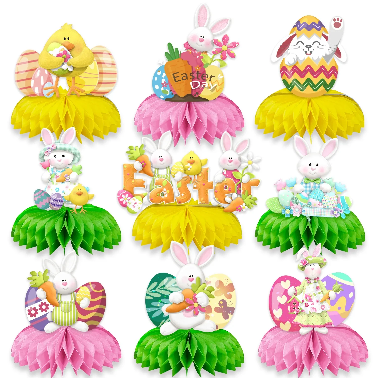 Original representative commercial visual for 2023 Easter Party Table Decoration 9pcs/set Honeycomb Centerpiece for Honeycomb Ornaments Easter Decoration 2023.