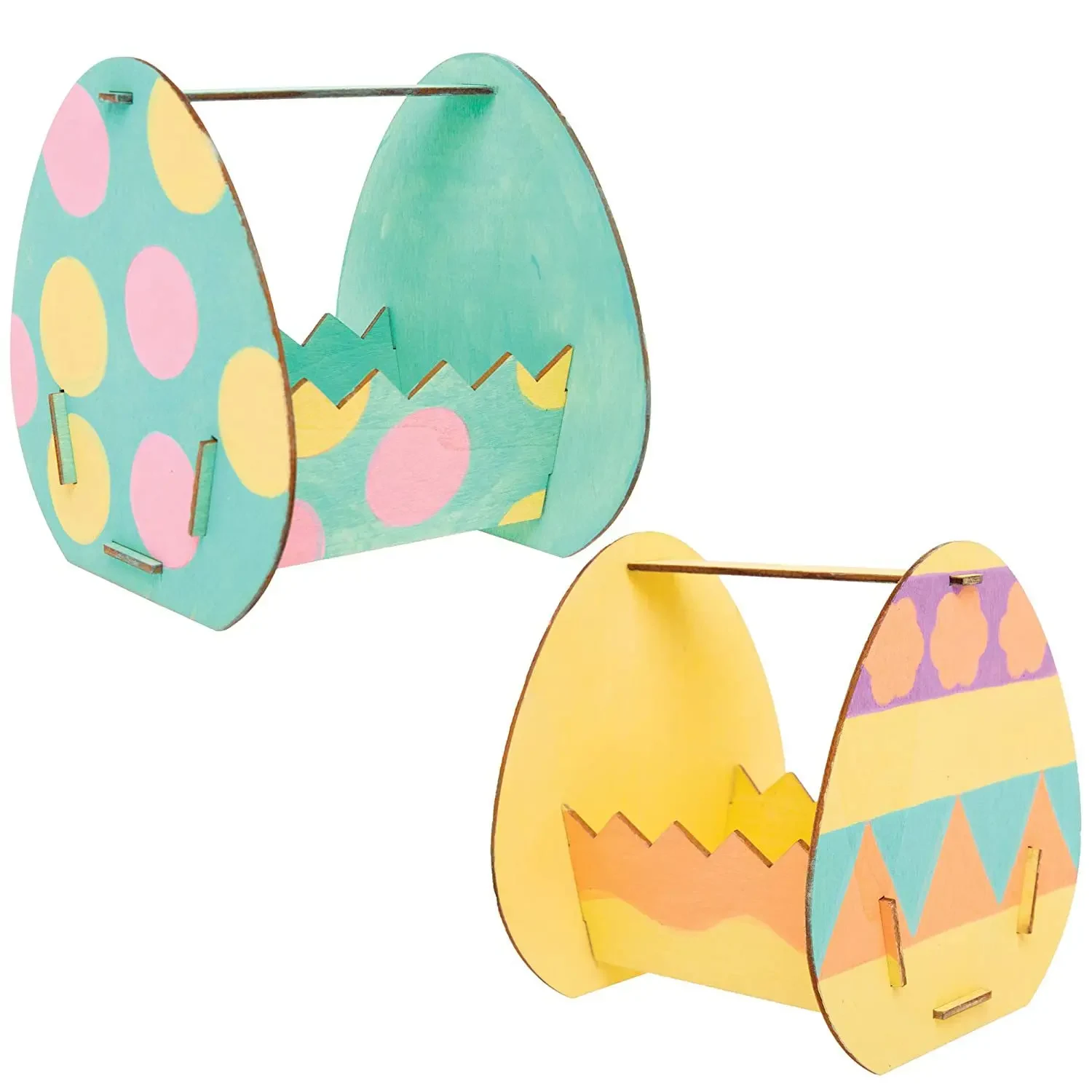 Original representative commercial visual for Unfinished Eco-friendly Plywood Easter Graffiti Egg Basket 10.5x12cm for Party Decorations.