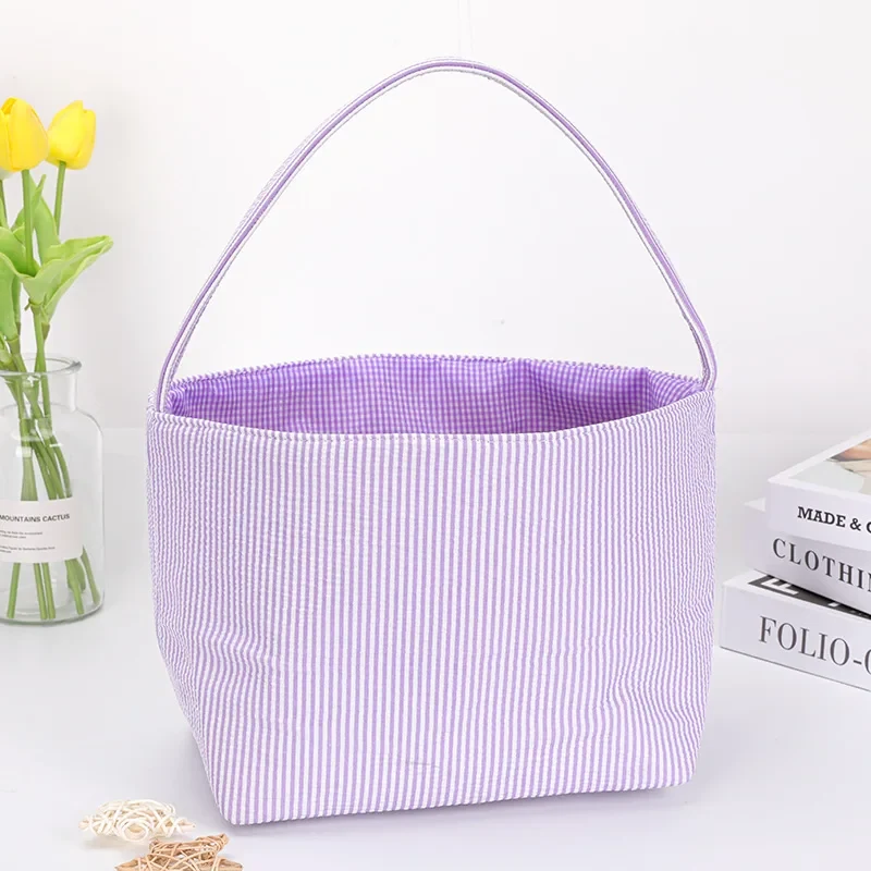 Original representative commercial visual for Top-seller Sublimation Seersucker Easter Baskets Home Decoration Blank Gift Hunt Easter Bucket.