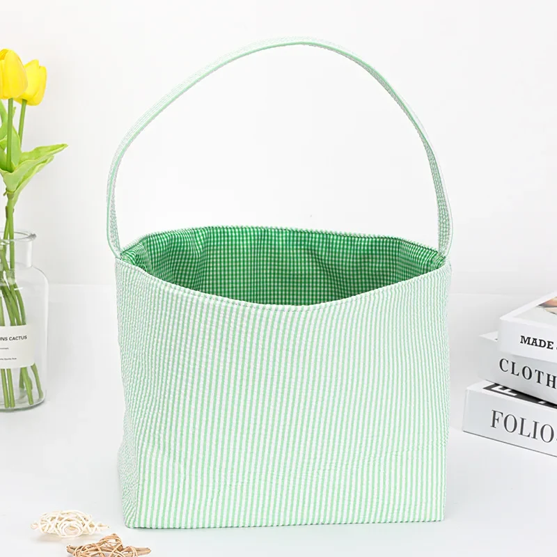 Original representative commercial visual for Top-seller Sublimation Seersucker Easter Baskets Home Decoration Blank Gift Hunt Easter Bucket.