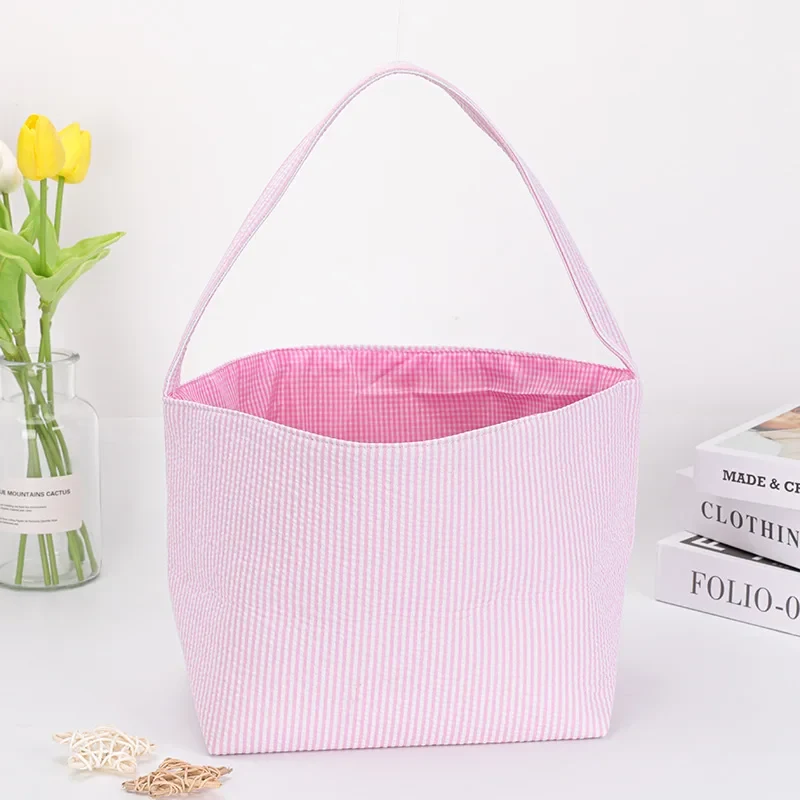 Original representative commercial visual for Top-seller Sublimation Seersucker Easter Baskets Home Decoration Blank Gift Hunt Easter Bucket.