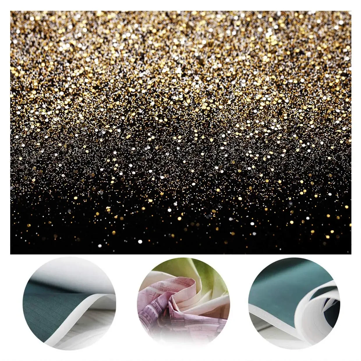 Original representative commercial visual for (7x5ft) Party Supplies Vinyl Photography Backdrop Vintage Background Black and Gold Backdrop Popular Opp Bag Easter Decoration.