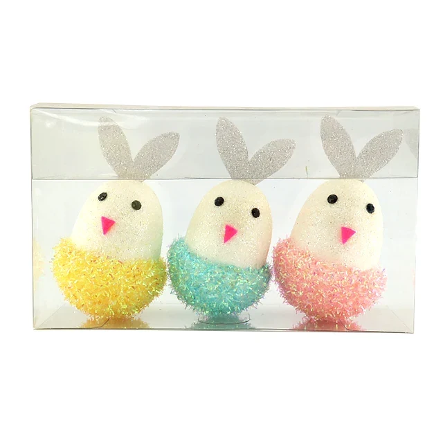Original representative commercial visual for New Arrival Handmade Easter Gift Set Cute Baby Chicks Polyfoam Glitter Easter Eggs Mini Home Decorations for Wholesale.