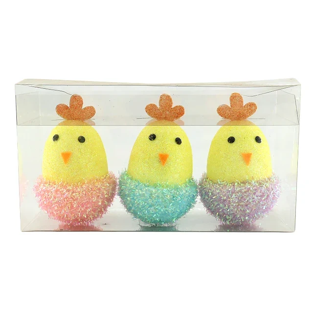 Original representative commercial visual for New Arrival Handmade Easter Gift Set Cute Baby Chicks Polyfoam Glitter Easter Eggs Mini Home Decorations for Wholesale.