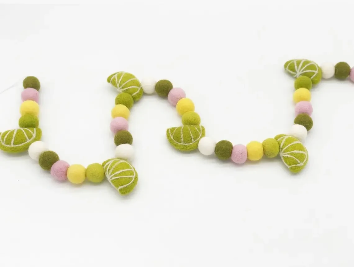 Original representative commercial visual for Spring Pastel Rainbow Daisy Wool Felted Garland with Wool Felt Ball Garland Easter Baby Shower Decoration for Christmas.