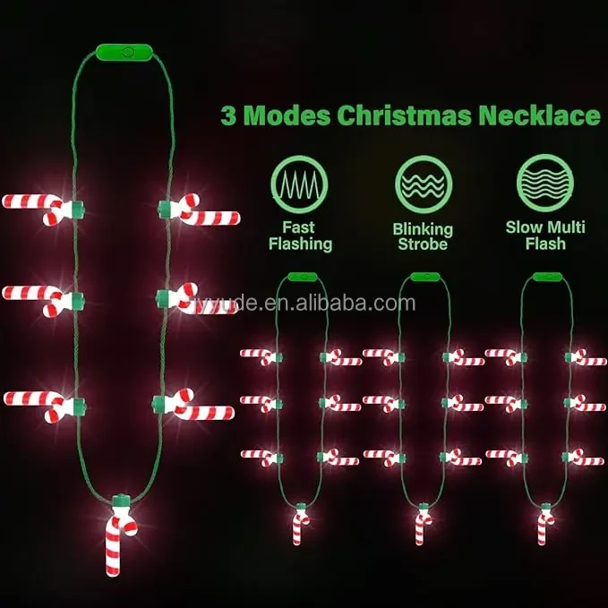 Original representative commercial visual for Christmas Candy Cane LED Necklace 7 Lights Festival Party Halloween Easter Novelty LED Lights Glowing Decorations New Year.