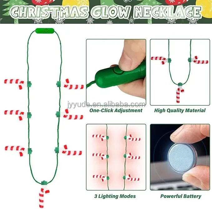 Original representative commercial visual for Christmas Candy Cane LED Necklace 7 Lights Festival Party Halloween Easter Novelty LED Lights Glowing Decorations New Year.