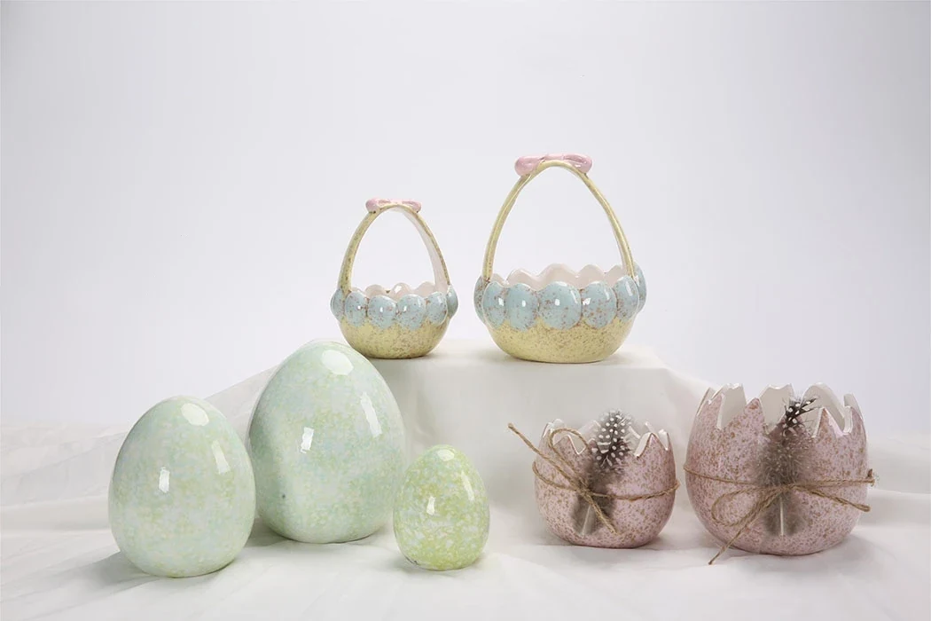 Original representative commercial visual for High Quality Ceramic Dolomite Easter Rabbit Bunny Basket Rabbit Pot for Easter Home Decoration.