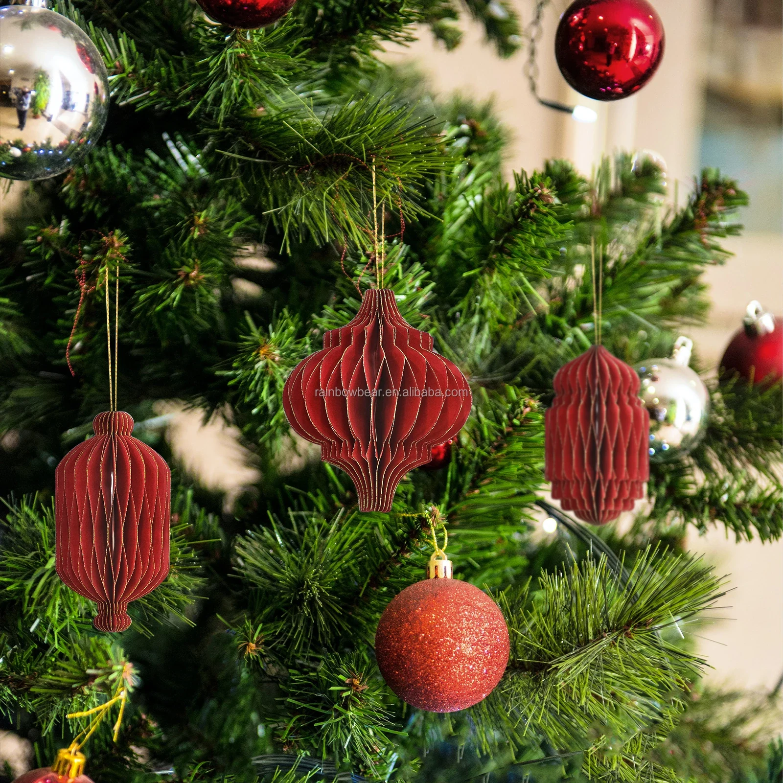 Original representative commercial visual for DIY Christmas Craft Red Christmas Decoration Easter Holiday Party Supplies 3D Reusable Eco-friendly Paper Balls Magnet Home.