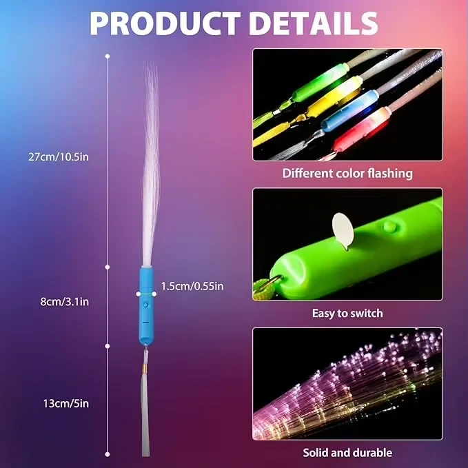Original representative commercial visual for LED Glow Fiber Wand Stick Light Optic Flashing Stick for Party Decorations New Year Easter Halloween Wedding Gifts.