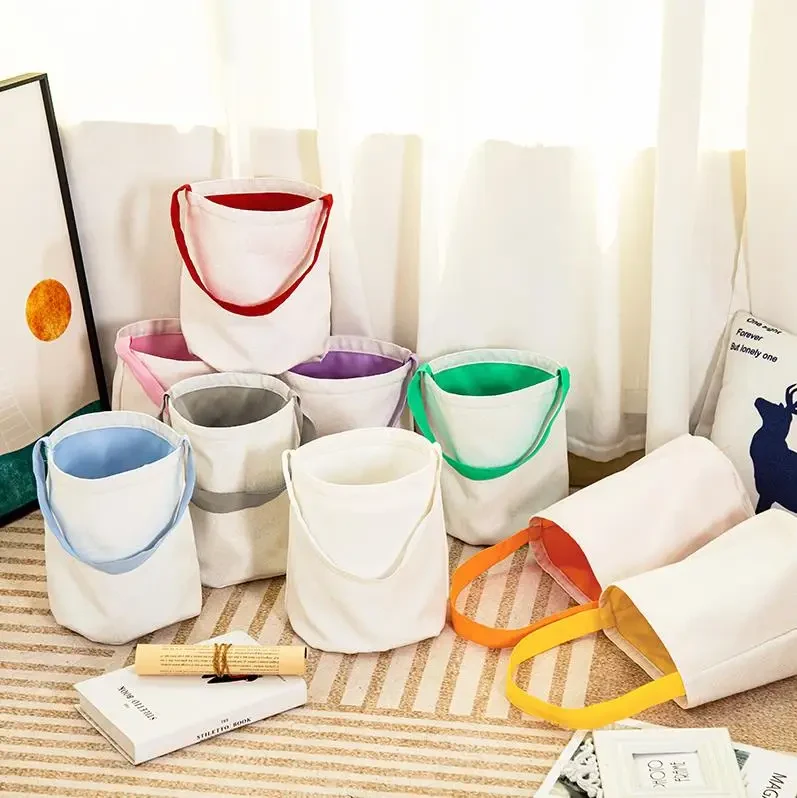 Original representative commercial visual for Sublimation Blank Easter Bucket Bags Candy Tote Basket Bag Halloween Linen Carrying Gift Eggs Hunting Handbag Party Decoration.