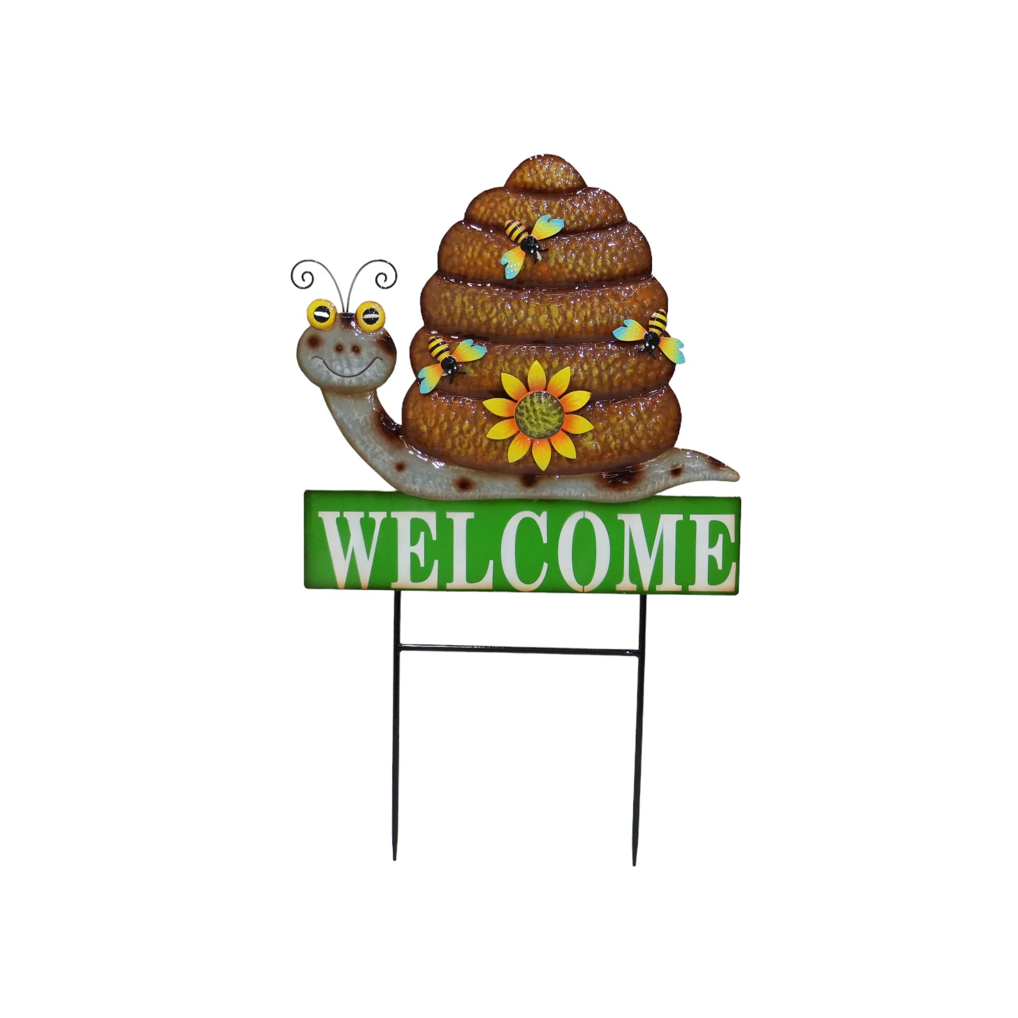 Original representative commercial visual for Welcome Easter Decorative Metal Water Pump Stake with Bunny and Welcome Sign.