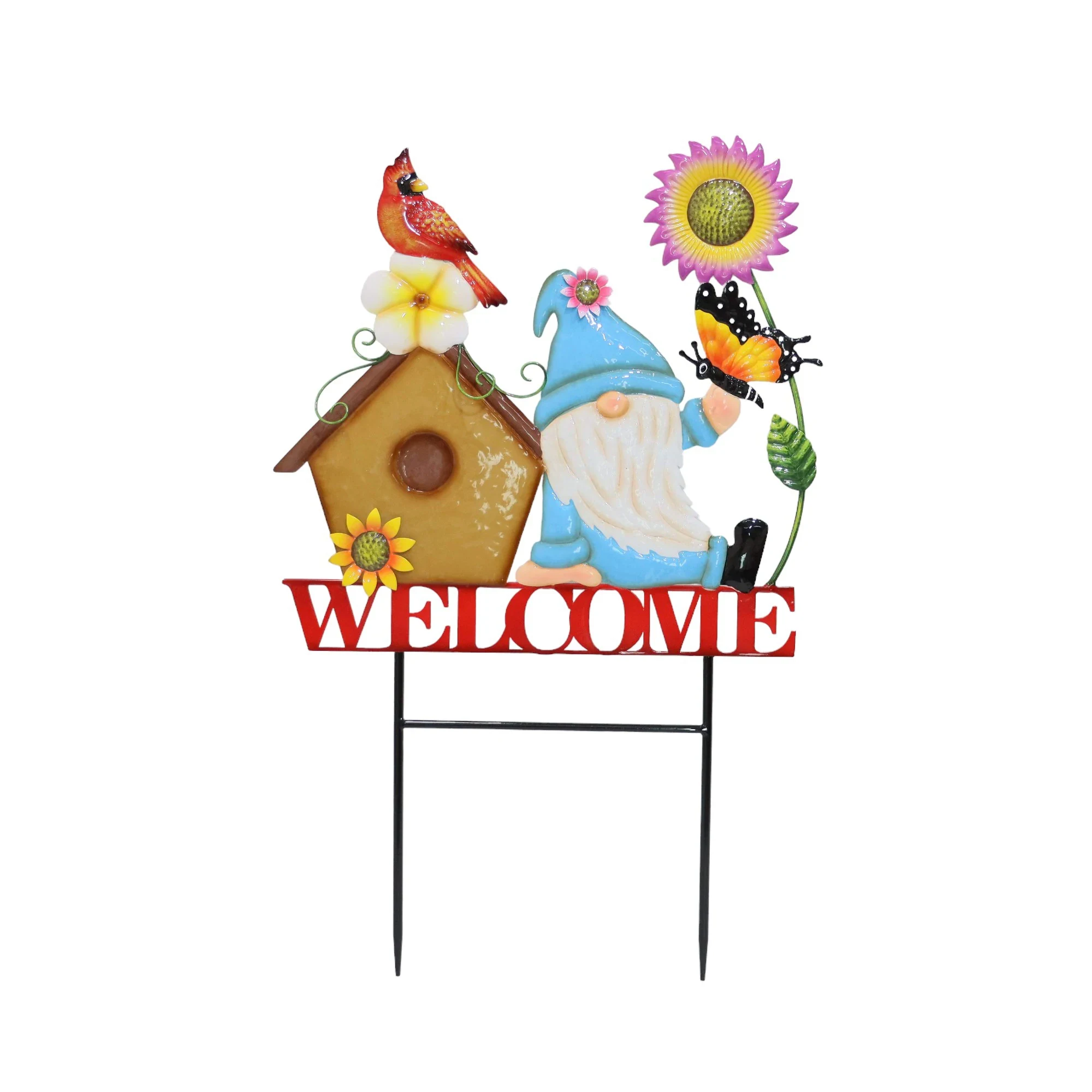 Original representative commercial visual for Welcome Easter Decorative Metal Water Pump Stake with Bunny and Welcome Sign.