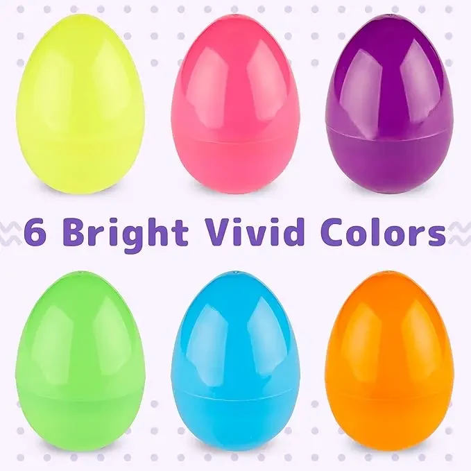 Original representative commercial visual for Empty Plastic Eggs Fillable with Candy, Treats, Presents for Toy Basket - Easter Decorations, Toy Egg Basket.