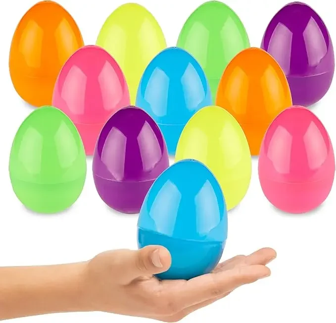 Original representative commercial visual for Empty Plastic Eggs Fillable with Candy, Treats, Presents for Toy Basket - Easter Decorations, Toy Egg Basket.