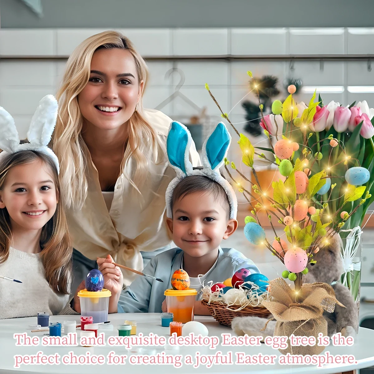 Original representative commercial visual for Handcrafted Easter Egg Tree Table Ornament With Light Egg Tree Decor for Spring Easter Holiday Home Party Wedding Decoration.