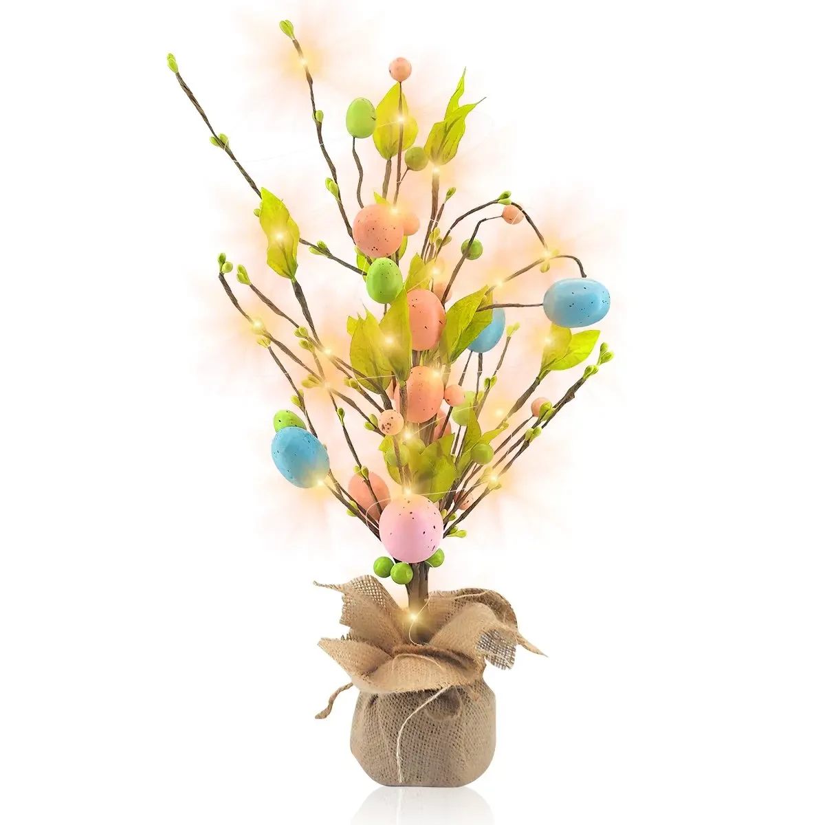 Original representative commercial visual for Handcrafted Easter Egg Tree Table Ornament With Light Egg Tree Decor for Spring Easter Holiday Home Party Wedding Decoration.