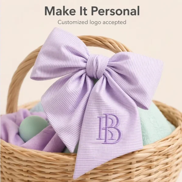 Original representative commercial visual for Gingham Basket Bow with Elastic Loop Handle Decoration Fabric Bow for Easter Basket Gift Basket Spring Decor.
