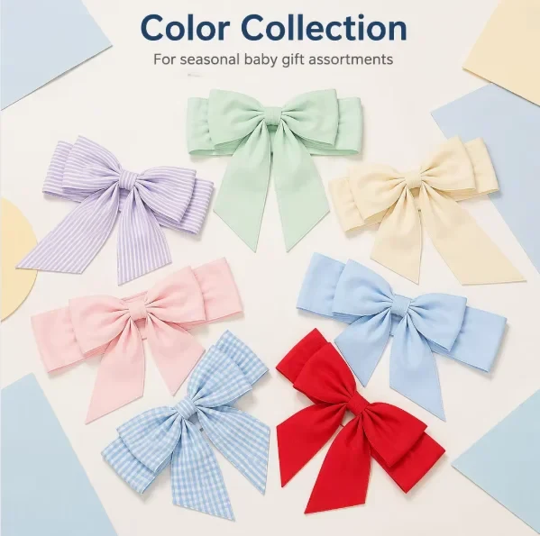 Original representative commercial visual for Gingham Basket Bow with Elastic Loop Handle Decoration Fabric Bow for Easter Basket Gift Basket Spring Decor.