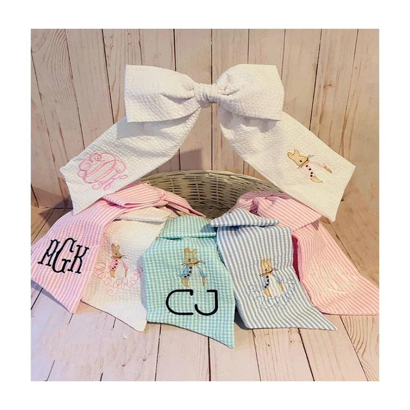 Original representative commercial visual for Gingham Basket Bow with Elastic Loop Handle Decoration Fabric Bow for Easter Basket Gift Basket Spring Decor.