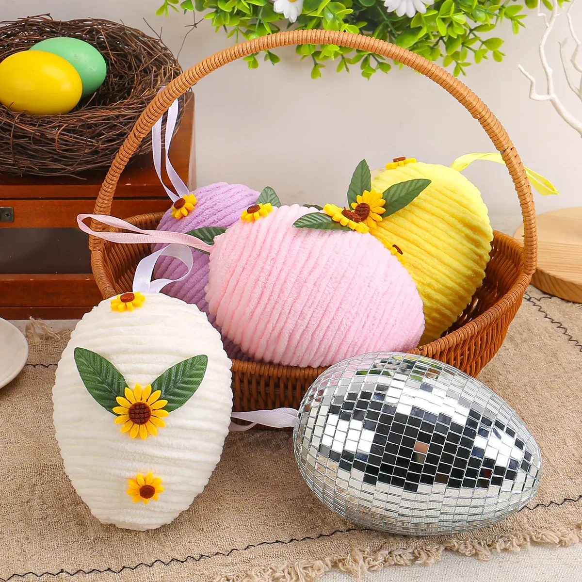 Original representative commercial visual for Wholesale Creative DIY Woven Realistic Easter Egg Ornaments New Design Party Decorations with Props for Foreign Trade.