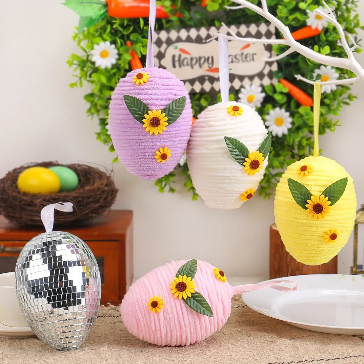 Original representative commercial visual for Wholesale Creative DIY Woven Realistic Easter Egg Ornaments New Design Party Decorations with Props for Foreign Trade.