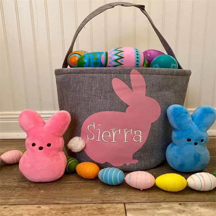 Original representative commercial visual for Wholesales New Style Embroidered Easter Decoration With Multi-color Choice Bunny Easter Baskets for Easter Festival Supplies.