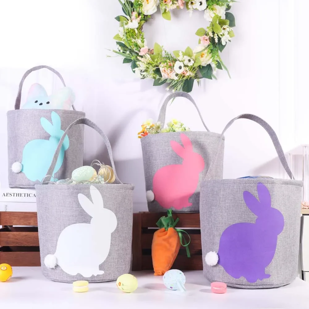 Original representative commercial visual for Wholesales New Style Embroidered Easter Decoration With Multi-color Choice Bunny Easter Baskets for Easter Festival Supplies.