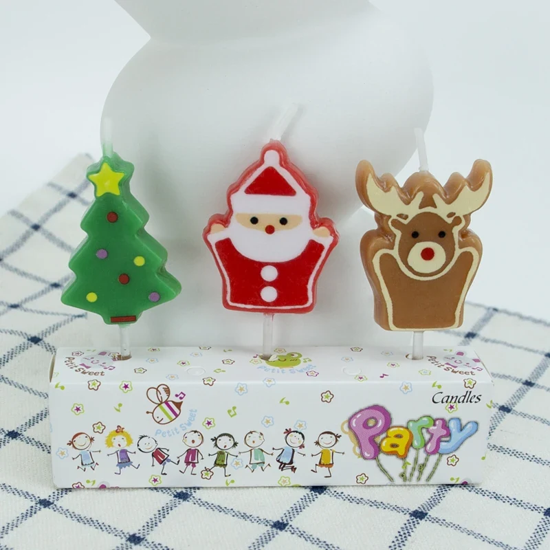 Original representative commercial visual for New Series Cute Christmas Theme Birthday Cake Candles Set with Paraffin Wax for Home Decoration Easter Holiday & Bars.