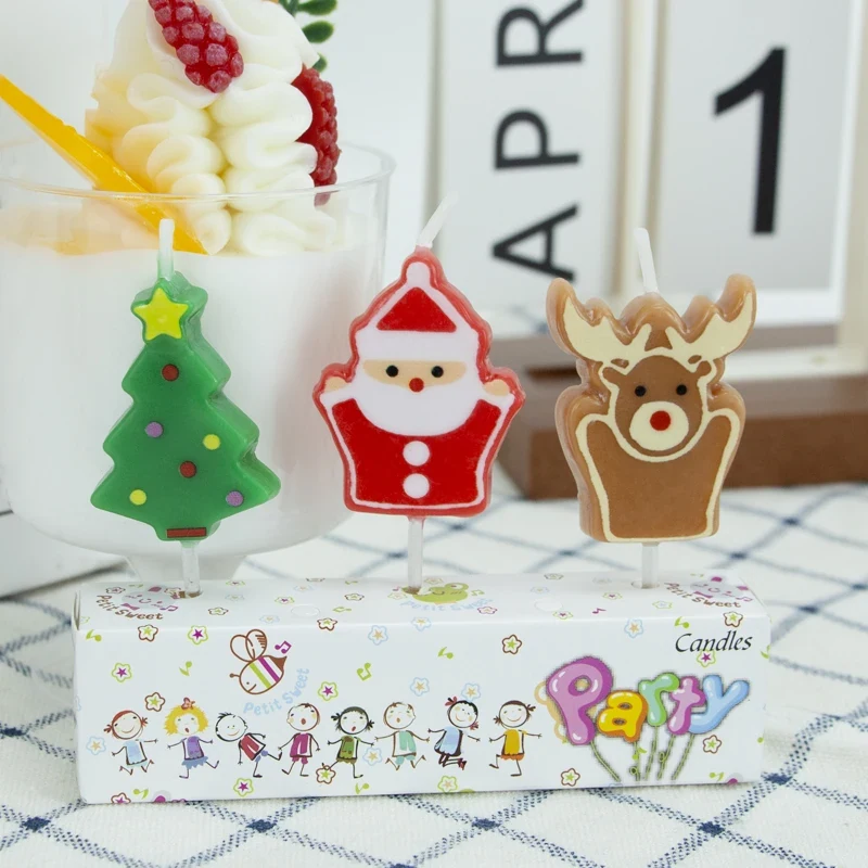 Original representative commercial visual for New Series Cute Christmas Theme Birthday Cake Candles Set with Paraffin Wax for Home Decoration Easter Holiday & Bars.