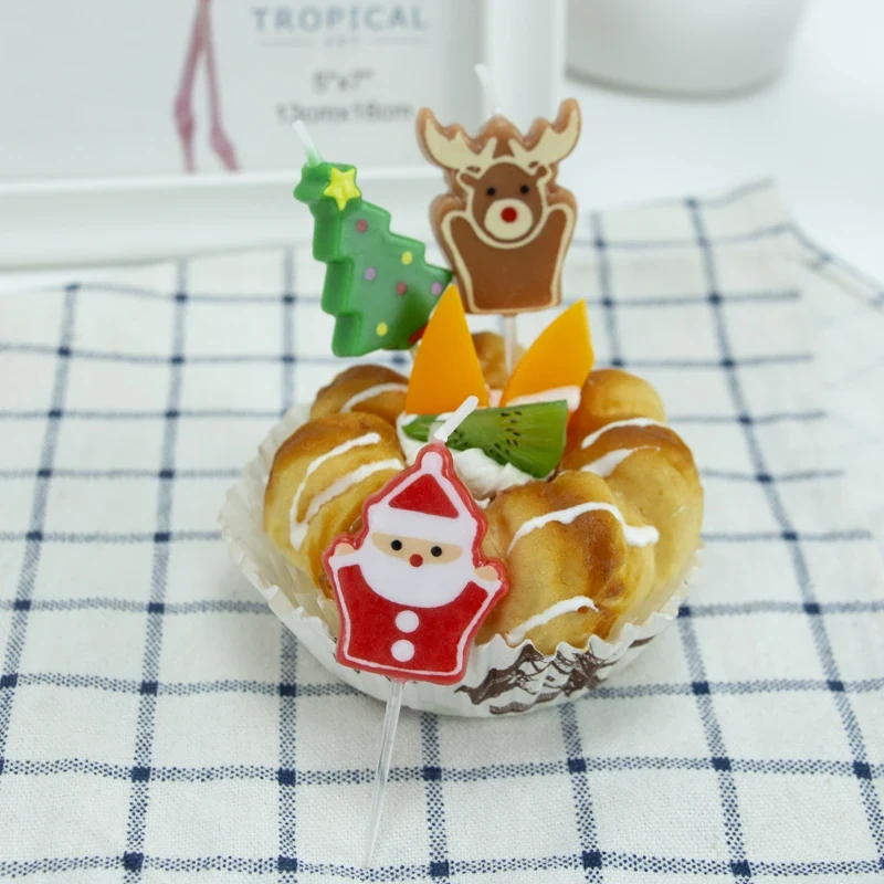 Original representative commercial visual for New Series Cute Christmas Theme Birthday Cake Candles Set with Paraffin Wax for Home Decoration Easter Holiday & Bars.