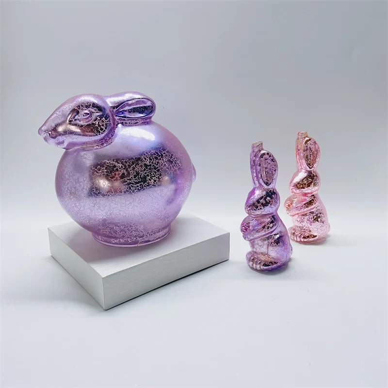 Original representative commercial visual for High Quality Easter Bunny House Table Gift Set Crafts Glass Rabbit Decorations for Home.