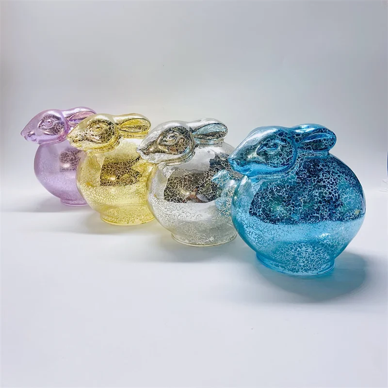 Original representative commercial visual for High Quality Easter Bunny House Table Gift Set Crafts Glass Rabbit Decorations for Home.