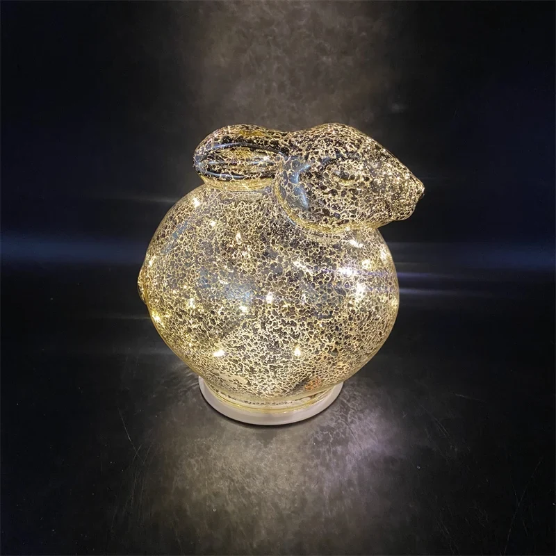 Original representative commercial visual for High Quality Easter Bunny House Table Gift Set Crafts Glass Rabbit Decorations for Home.