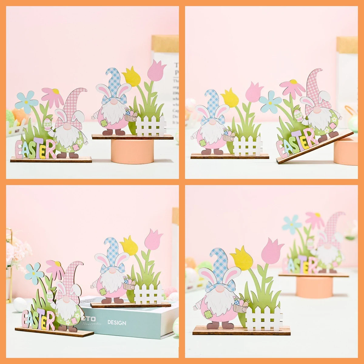 Original representative commercial visual for Best Wholesale Easter Wooden Crafts 3D Rabbit Table Ornaments for Easter Atmosphere Layout Holiday Party Decorations.